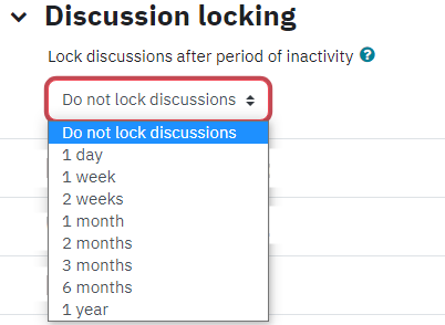 Screenshot of Discussion locking section on Forum activity with options opened
