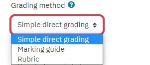 Screenshot of Grading method drop down menu