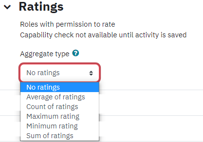 Screenshot of Ratings section on Forum activity with Aggregate type selected