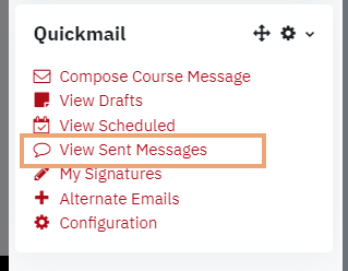 Screenshot of View Sent Messages option on Quickmail block highlighted
