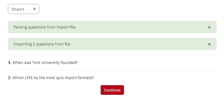 Screenshot of Import confirmation