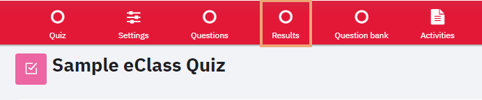 Screenshot of top menu on Quiz page with Results option highlighted
