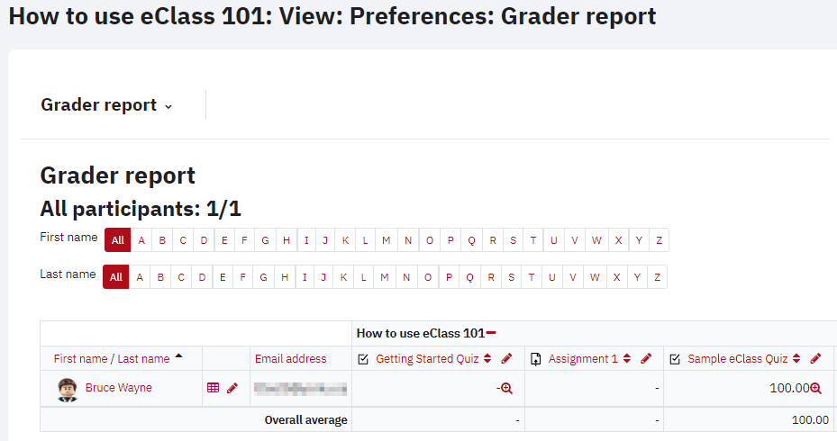 Screenshot of Grader report page on eClass