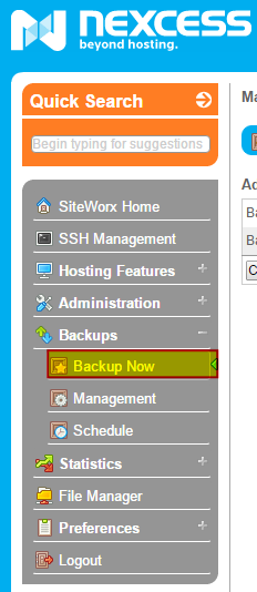 Setting up Backup Type and Location