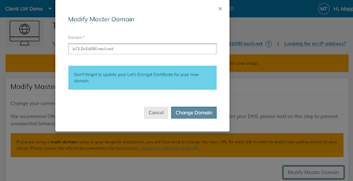Modify Master Domain Option in the Panel