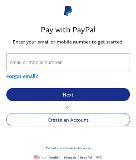 Pay with PayPal Login Window