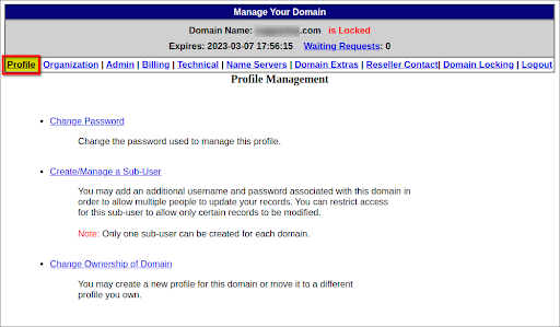 Manage Domain Profile