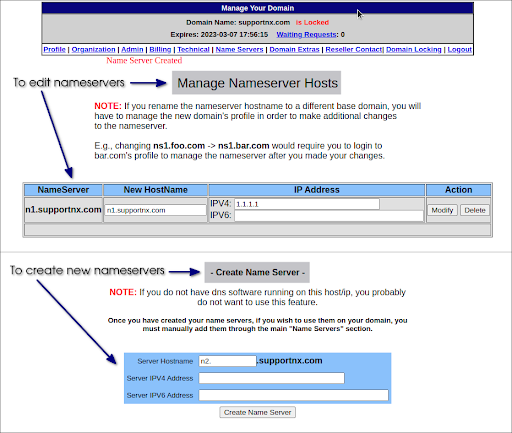 Create or Modify a Nameserver Record