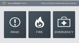 GC3 panel screen showing 3 panic buttons. From left to right they are panic, fire, and emergency.