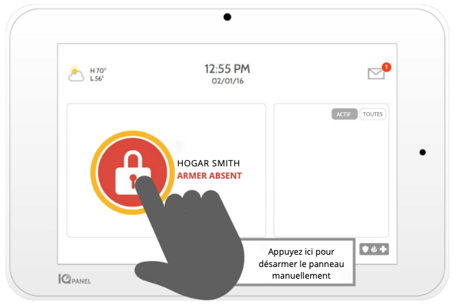 Toucher pour désarmer le panneau manuellement