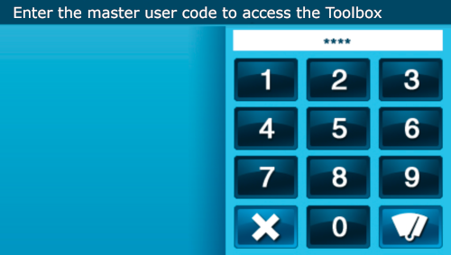 Enter the master user code to access the Toolbox