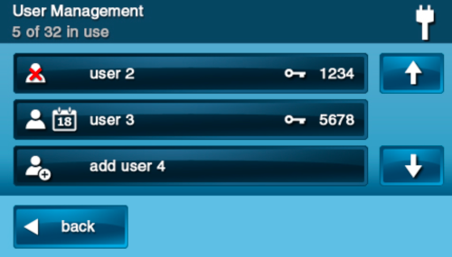 Users Management screen