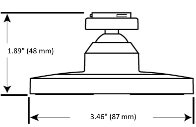 camera stand dimensions are base diameter of 3.46 inches or 88 millimeters, and height of 1.89 inches or 48 millimeters