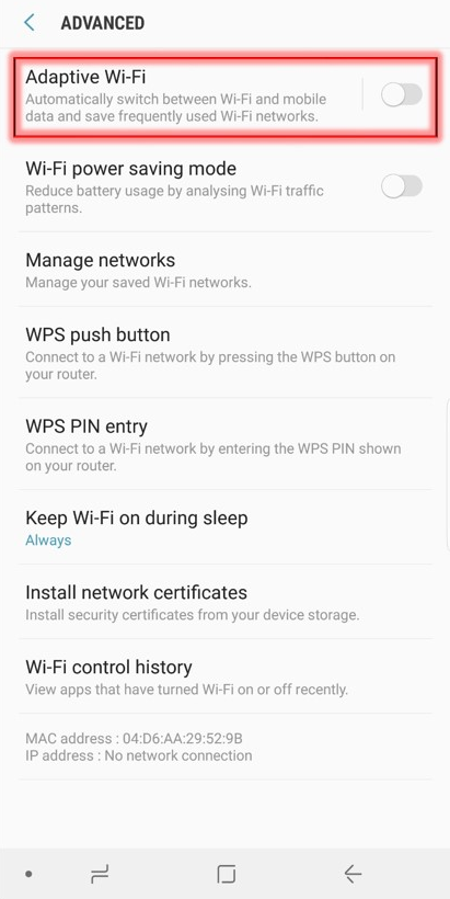 Impostazioni Wi-Fi del Samsung Galaxy S6