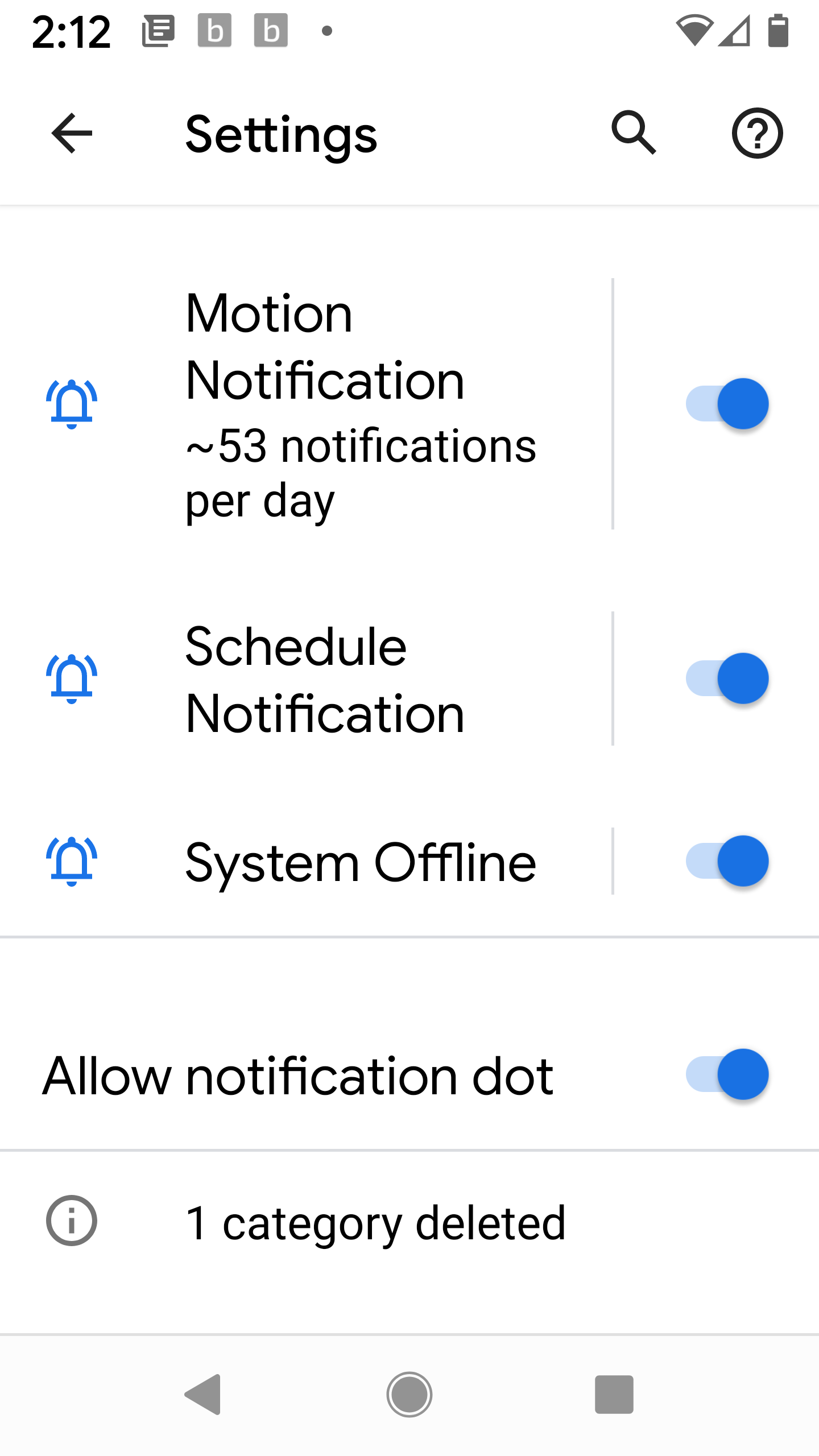 Android System settings screen