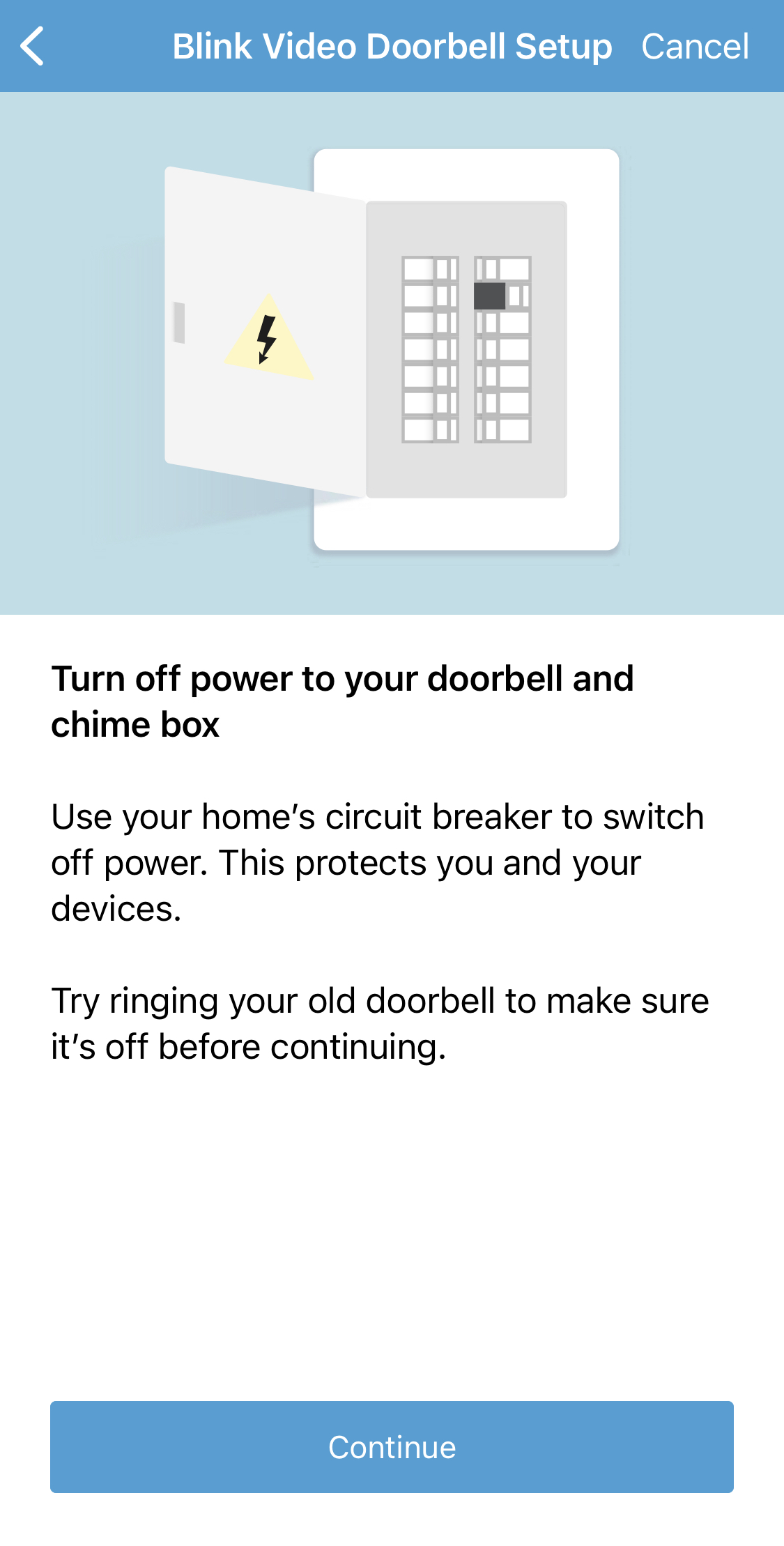 image of a power breaker showing that all power must be cut off from the wires you will attach the doorbell to