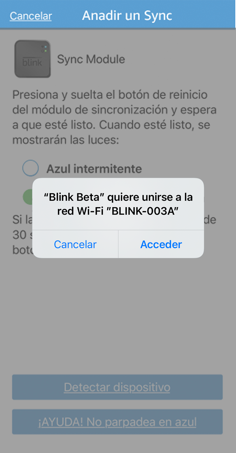 unirse al cuadro de diálogo de la aplicación de red Blink