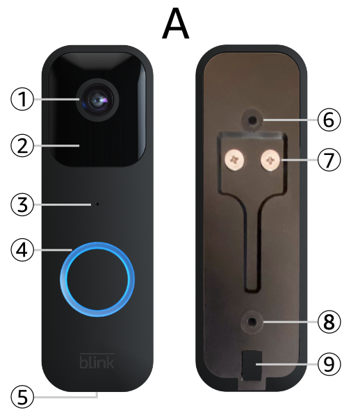 Una imagen del Blink Video Doorbell cerrado a la izquierda y abierto a la derecha.