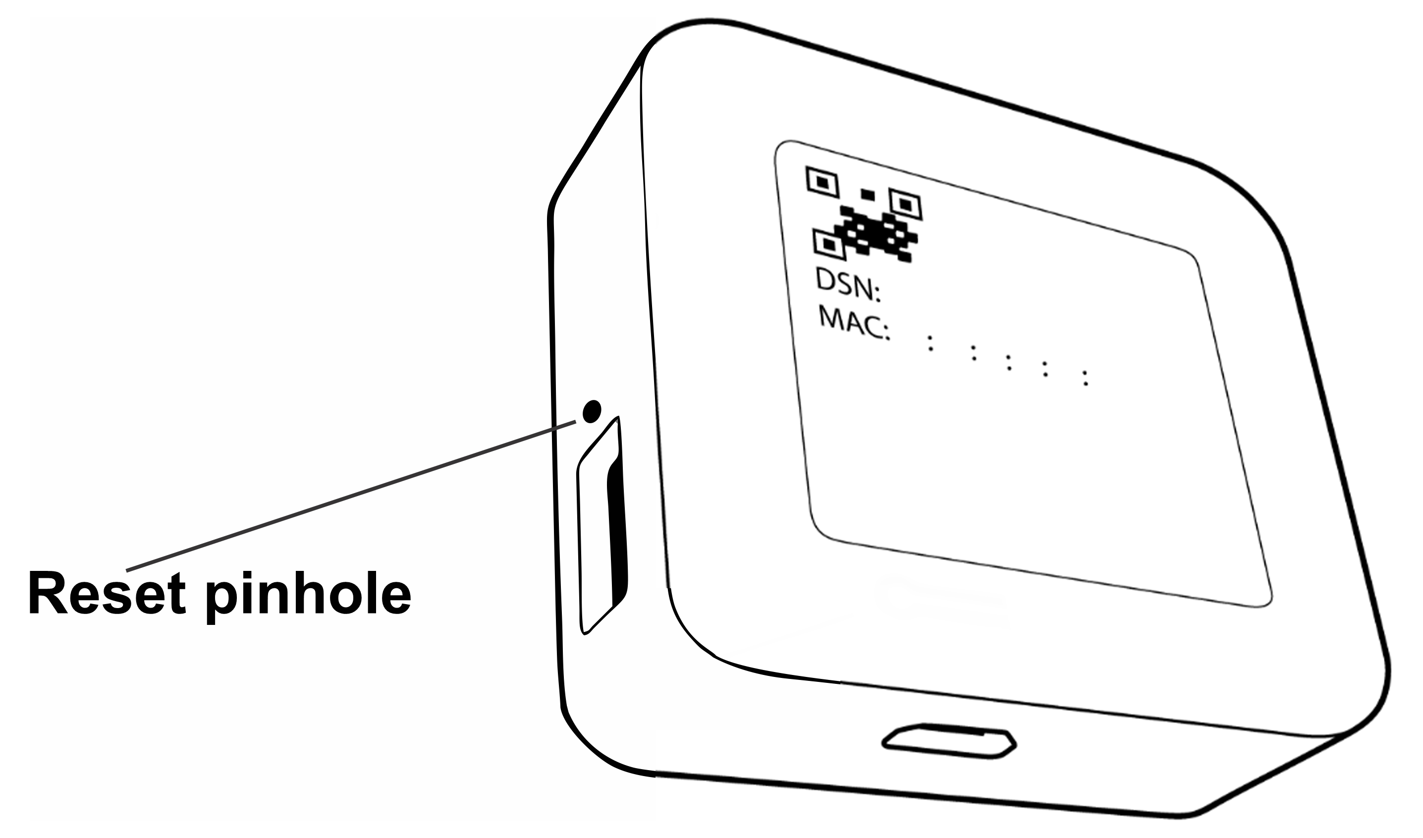 Trou de réinitialisation sur le côté d'un module de synchronisation à côté du port USB