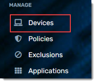 Screenshot: Devices option under Manage menu