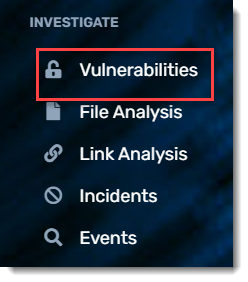 Screenshot: Vulnerabilities option under Investigate menu