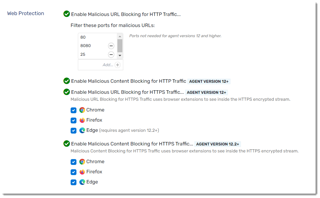 Screenshot: Web Protection options