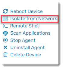 Screenshot: Device details showing several options. This highlights Isolate from Network.