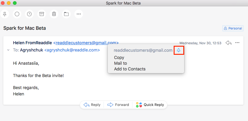 stop notifications for an email in mac os