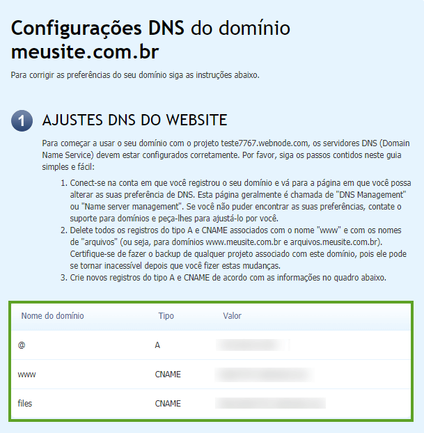 Configurar DNS de um domínio apontado