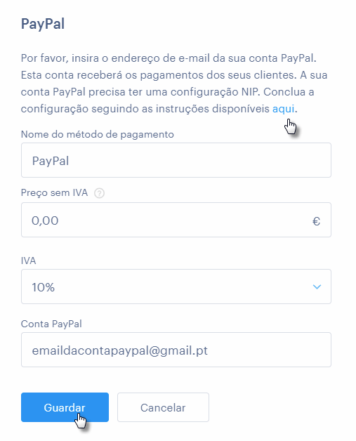 Configurando Paypal com Webnode