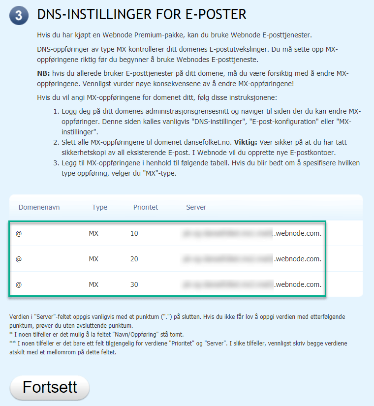 DNS-innstillinger for e-poster