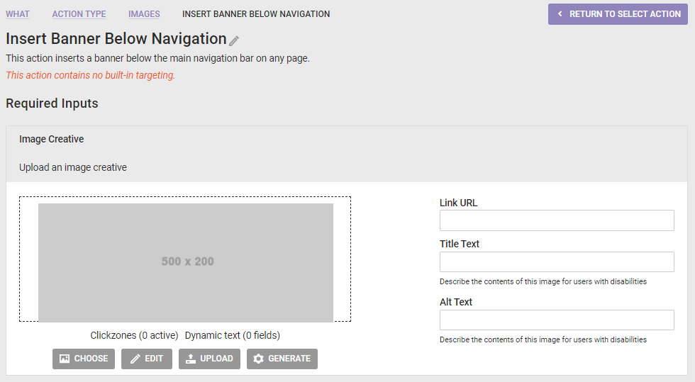 View of the 'Insert Banner Below Navigation' action template