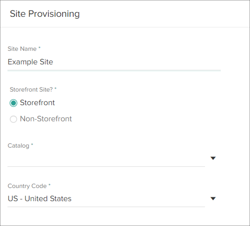 The site provisioning configurations with options for country codes