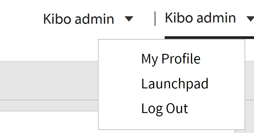 The dropdown menu in the top right of Dev Center with My Profile, Launchpad, and Log Out links