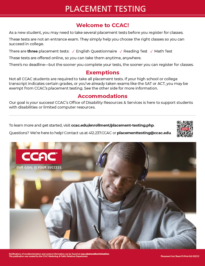 Taking the Placement Test Online Guide CCAC's Help Center