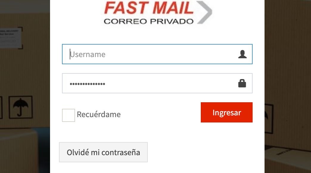 Campos para ingresar el nombre de usuario y contraseña y así iniciar sesión en Fast Mail