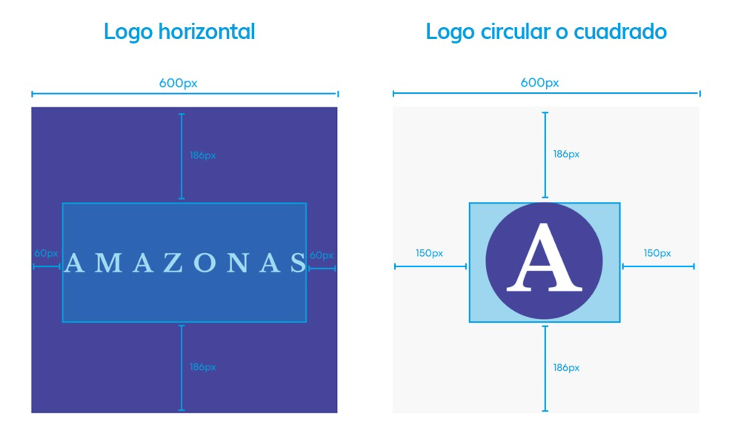 Ejemplos de un logo horizontal y uno circular y cómo se recorta al centrarlo