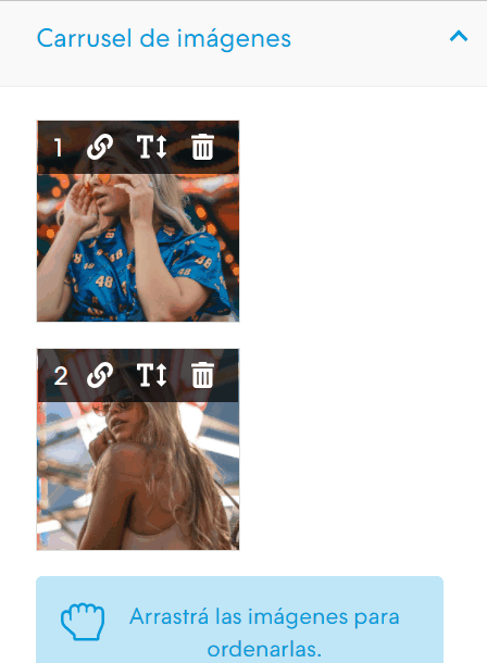 GIF mostrando cómo se selecciona y arrastra una imagen para cambiar su orden