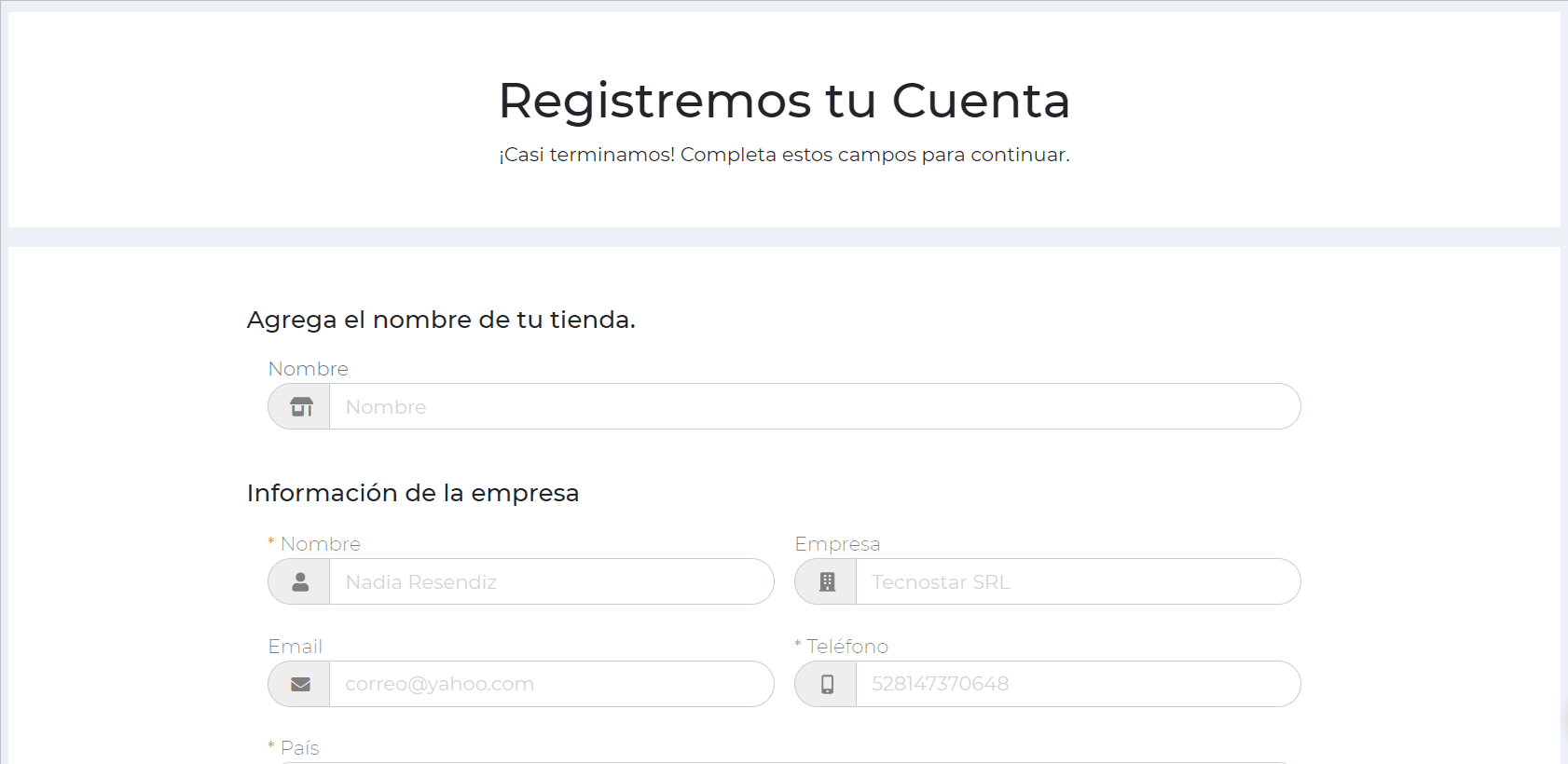 GIF mostrando el formulario a completar para crear la cuenta en Envia.com