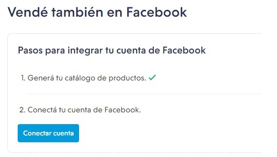 Sección Canales de venta - Facebook Shop, con la versión 3 de la integración. Con dos pasos separados por una línea