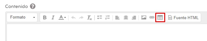 Campo para el contenido de la página, con el icono de tabla en la barra de herramientas de edición