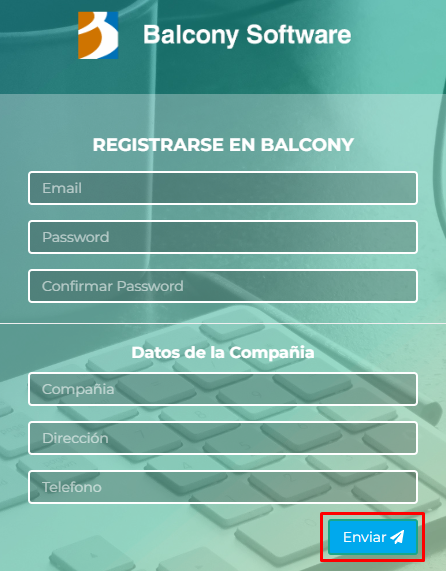 Formulario de registro para crear una cuenta en Balcony
