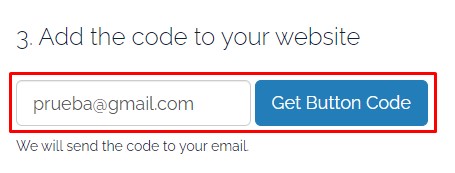 Campo para agregar el email y botón para obtener el código resaltados
