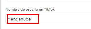 Campo para completar el usuario de TikTok con uno de ejemplo