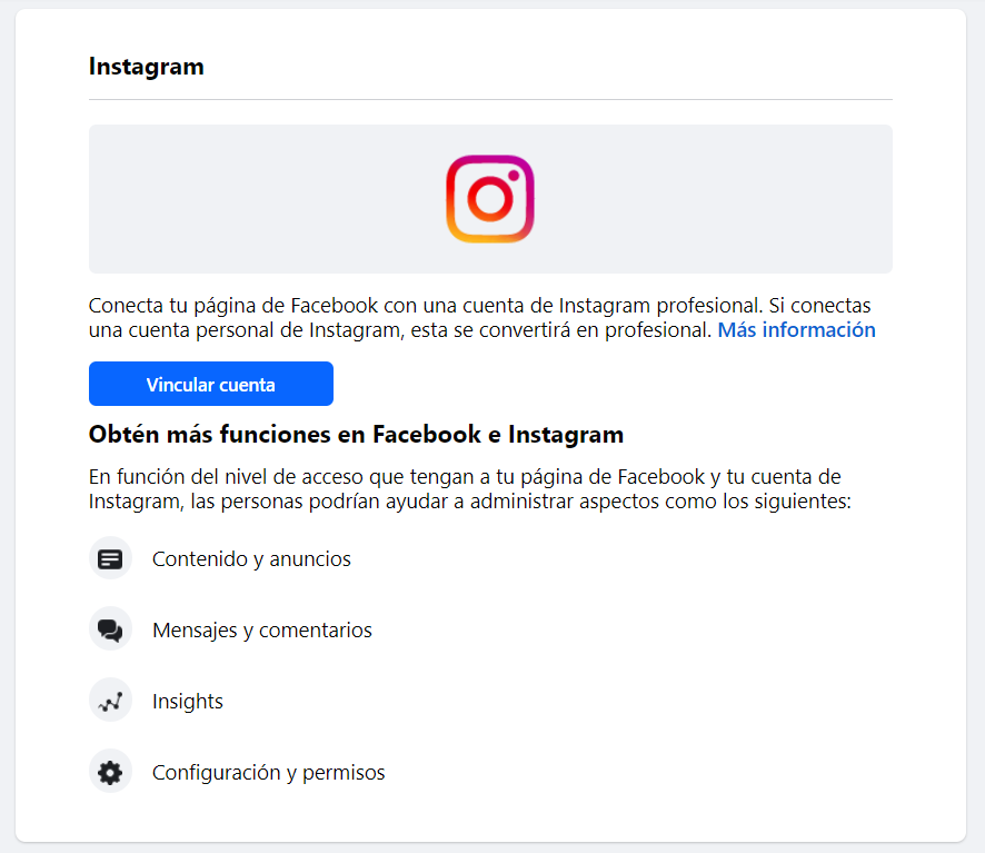 Pantalla Conectar con Instagram, con el botón Conectar cuenta resaltado