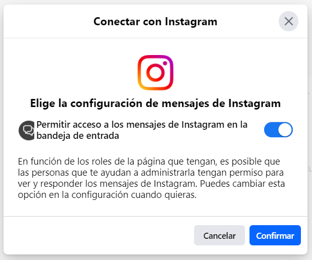 Pantalla Conectar con Instagram, con el botón Conectar cuenta resaltado