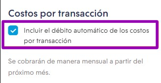 Opción marcada para incluir los costos por transacción en el débito automático