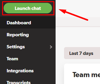 Botón Launch chat en el panel de Olark resaltado