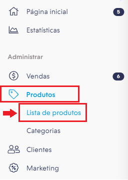 Acessando a lista de produtos no painel administrador Nuvemshop.