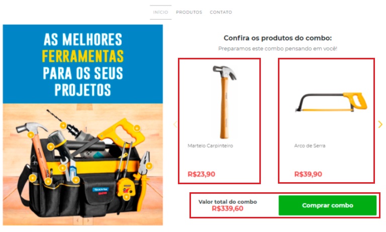 Exemplo de combo de produtos no aplicativo Compre Junto.